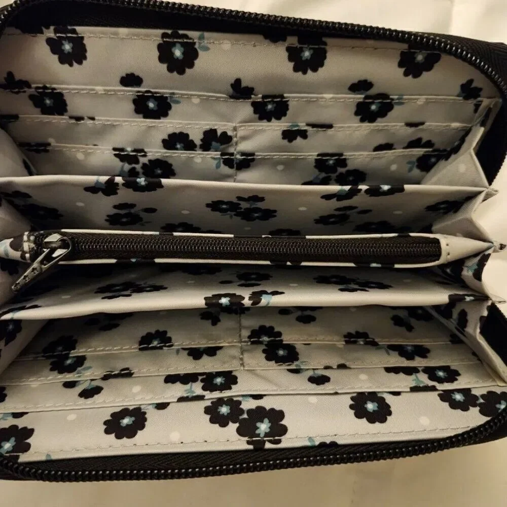 JuJuBe Black Magic Wallet Be Spendy B&W Striped Floral Lining Black Beauty Onxy